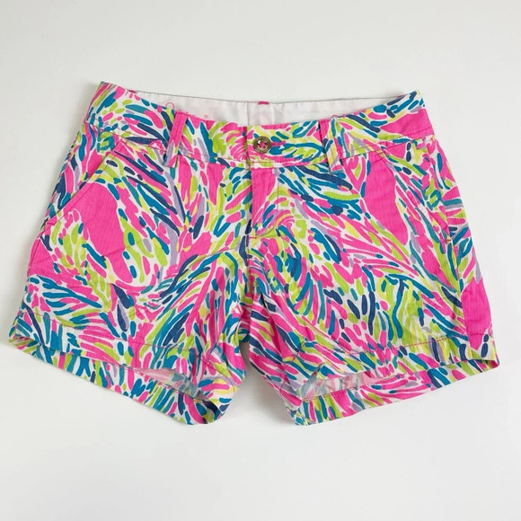 Lilly Pulitzer Callahan Shorts Size 0 Pink Multicolor Palm Ria Reader Pattern - Picture 1 of 10